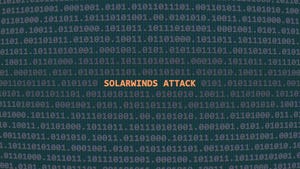 Binary code surrounding text that reads SolarWinds attack