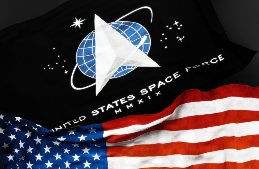 Space Force logo and American flag