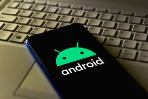 Android logo on a smart phone