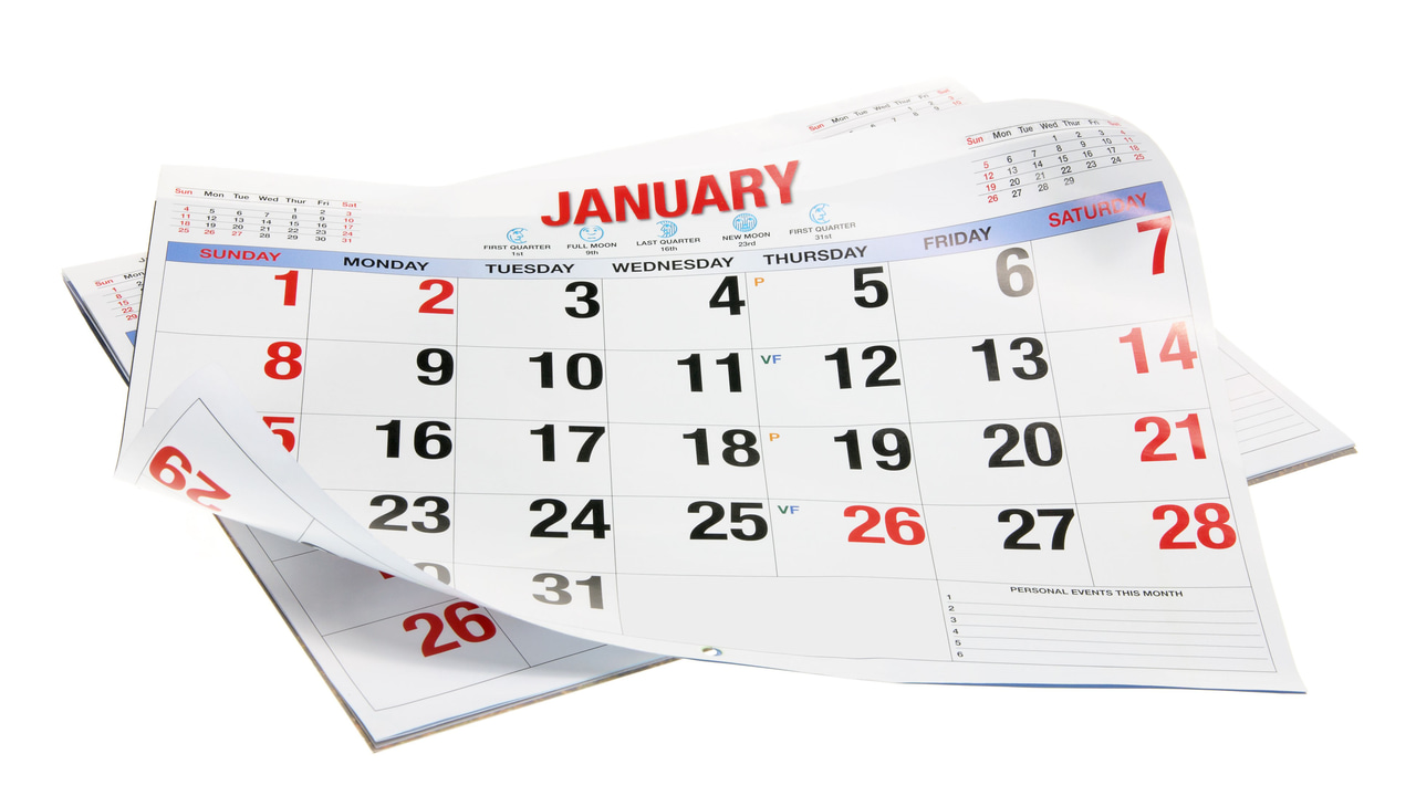 1月を表示するカレンダー 1月を表示するカレンダー