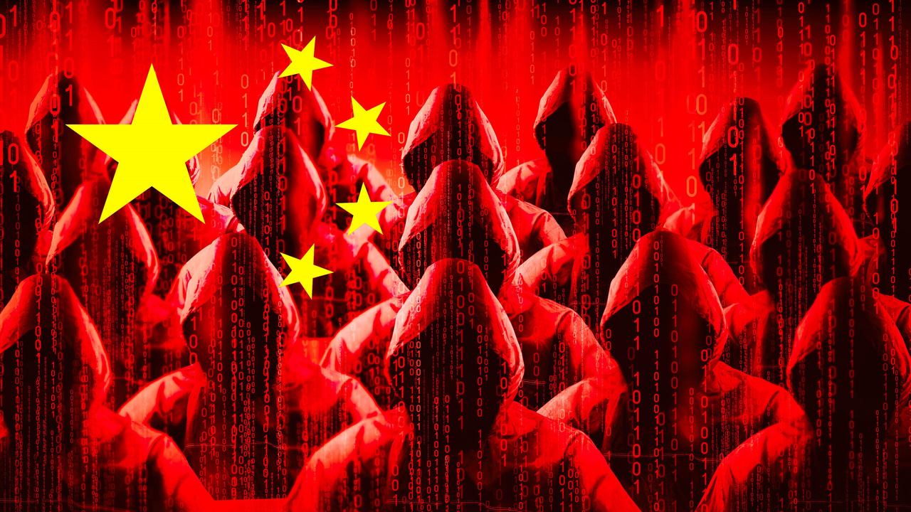 Hooded figures on the Chinese flag cover with code Hooded figures on the Chinese flag cover with code