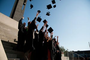 University students throwing caps at graduation