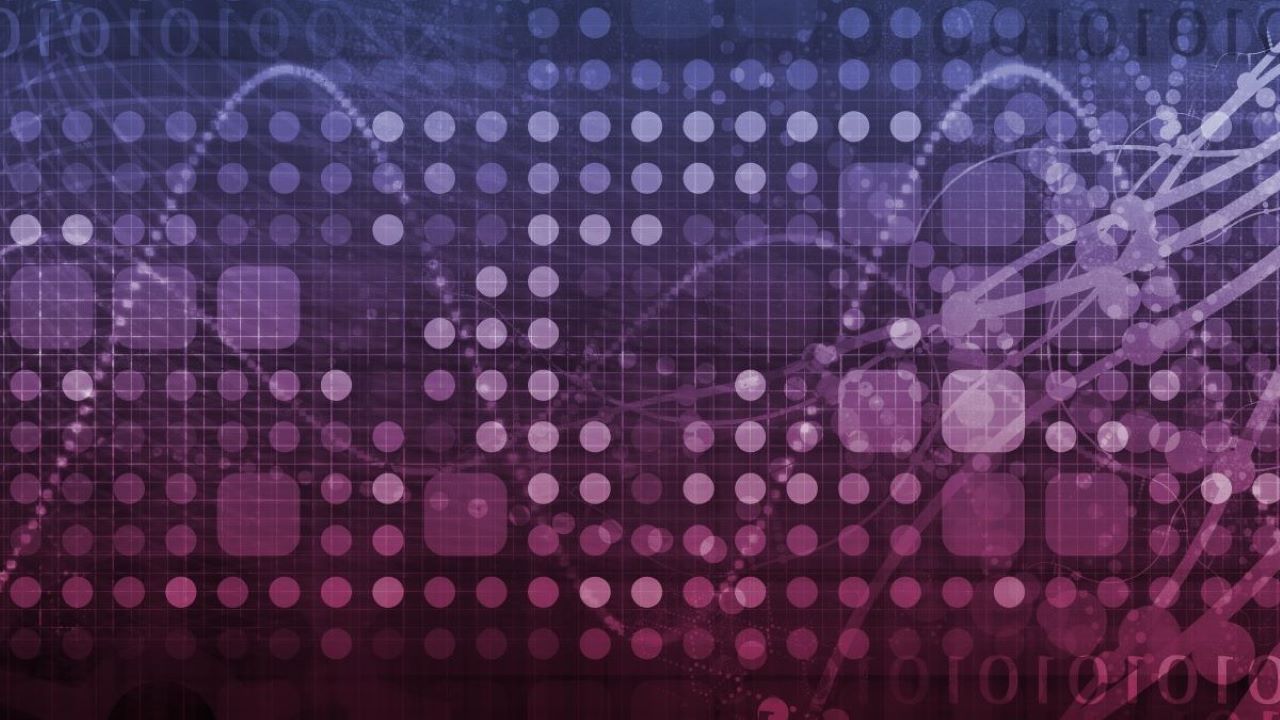 Data representations such as zero and ones and graphs are overlayed against a purple background. Data representations such as zero and ones and graphs are overlayed against a purple background.