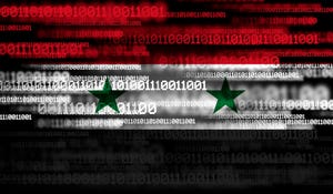 digital bits on Syria flag