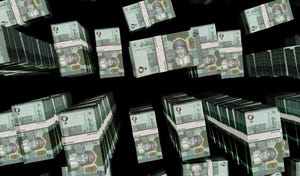 3D image of piles of Oman banknotes