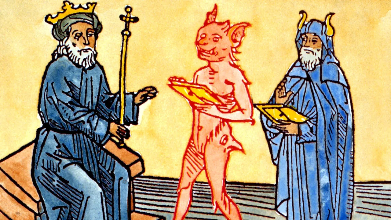 悪魔ベリアル(Matanbuchus)と宗教的な人物を描いた聖書のイメージ 悪魔ベリアル(Matanbuchus)と宗教的な人物を描いた聖書のイメージ