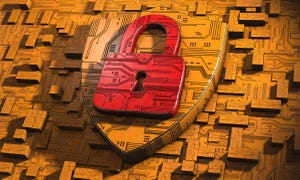 Padlock on a digital background, indicating cybersecurity