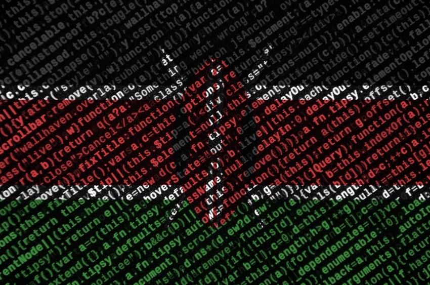 Kenyan flag with code running over