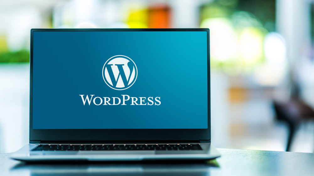 a picture of a laptop with the WordPress logo a picture of a laptop with the WordPress logo