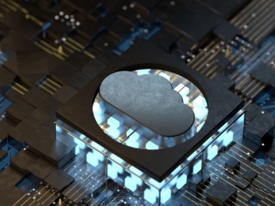 A processor chip with a cloud icon on it.