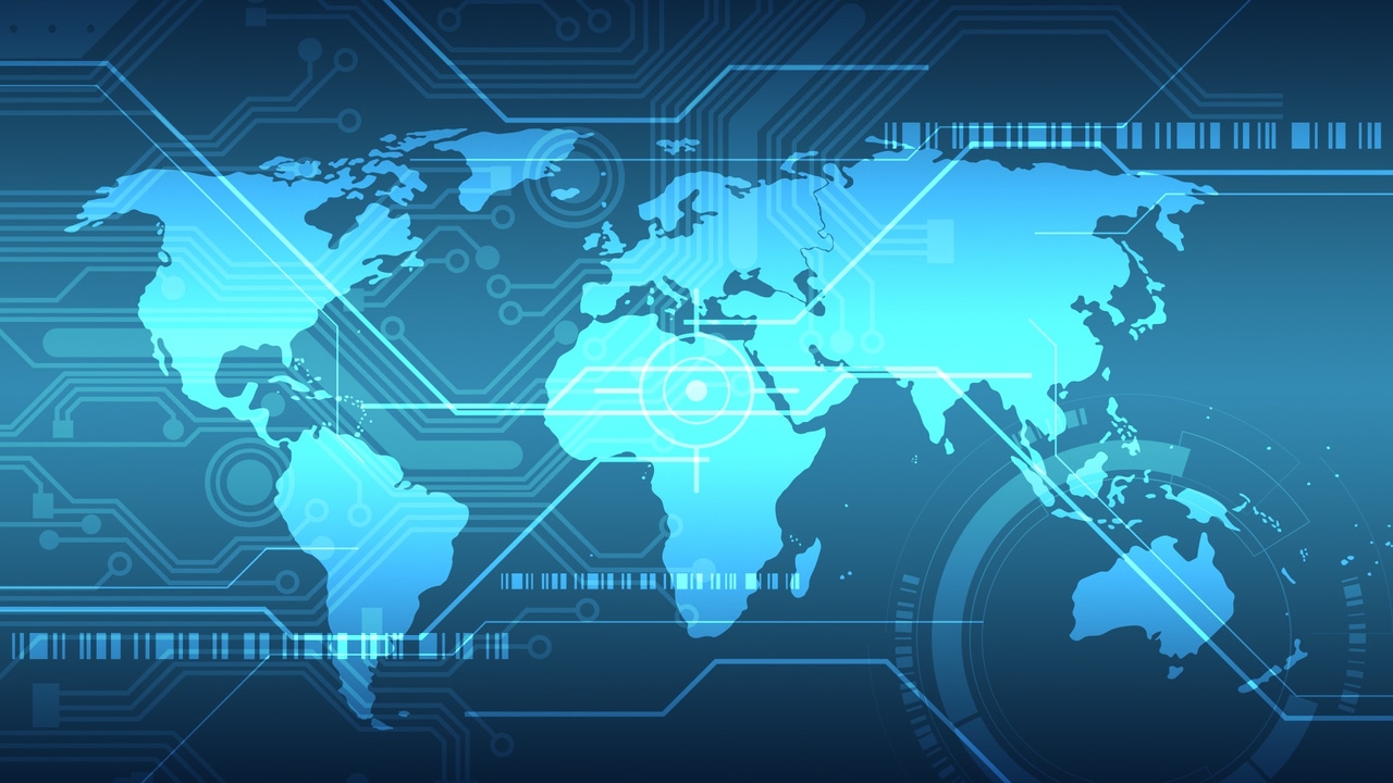 Digital world map in shades of blue Digital world map in shades of blue