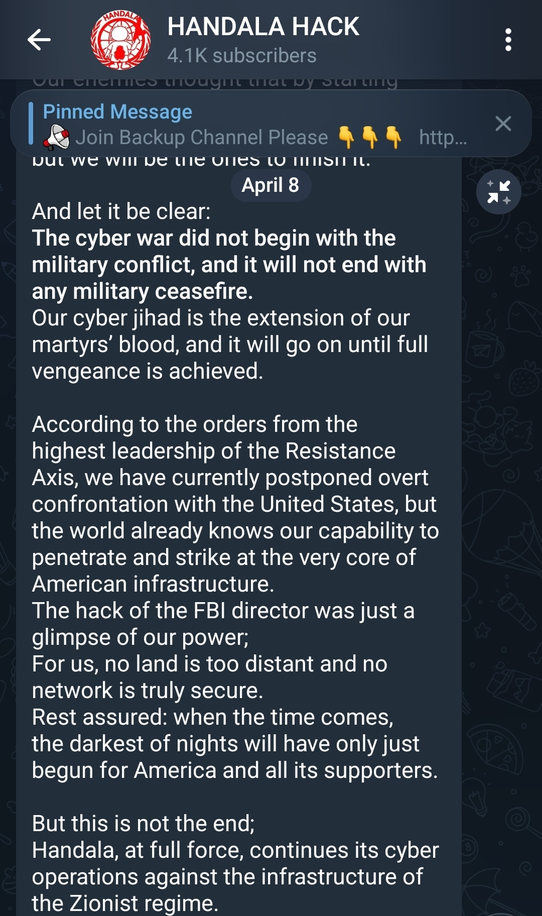 Handala's ceasefire announcement