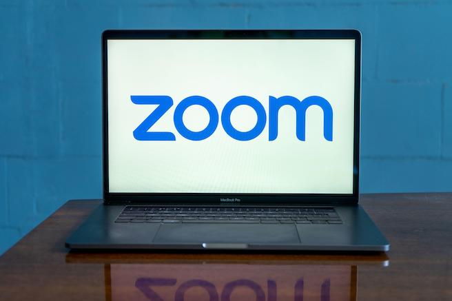 Photo of Zoom logo on a laptop screen