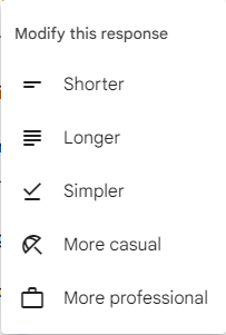 Options to modify Bard's response