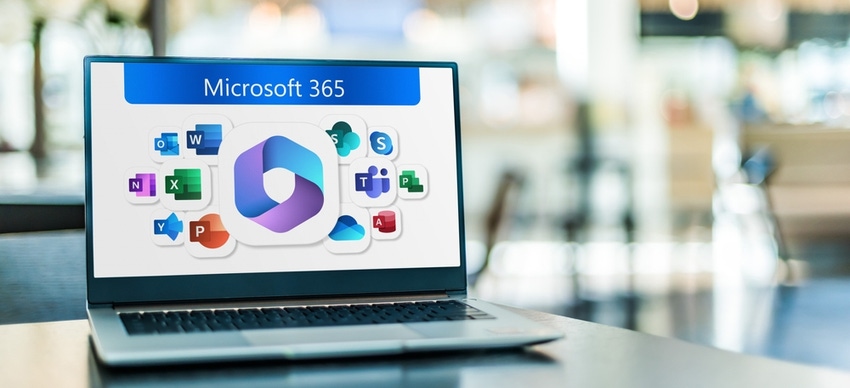 Logos of Microsoft 365 apps on laptop screen