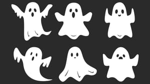 Six white cartoon sheet-like ghosts Six white cartoon sheet-like ghosts