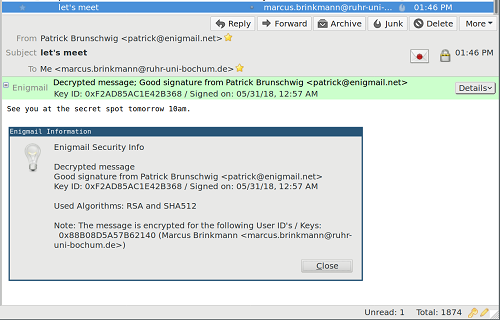 How the spoofing vulnerability works in Enigmail\r\n(Source: Neopg)\r\n
