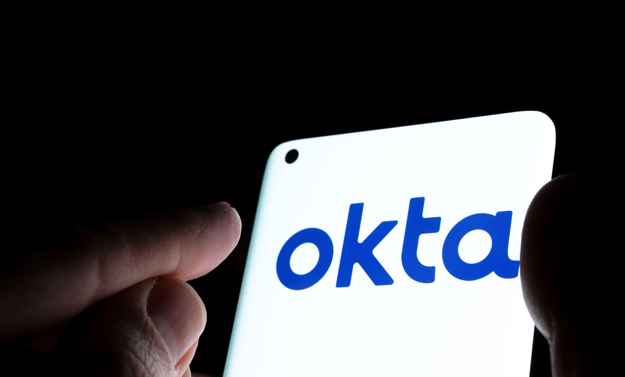 Okta logo on a mobile phone screen Okta logo on a mobile phone screen