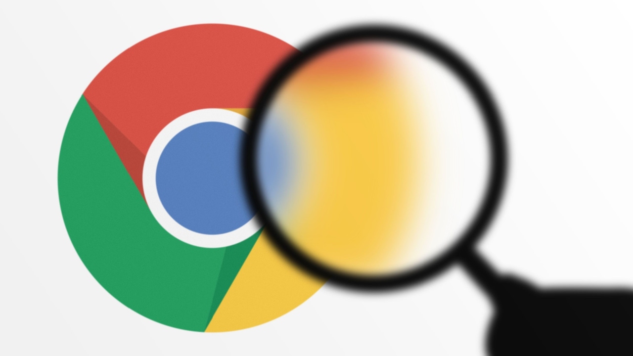 Silhouette of a hand holding a magnifying glass in front of the Google Chrome logo Silhouette of a hand holding a magnifying glass in front of the Google Chrome logo