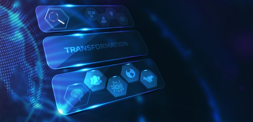 Dashboard with the word "TRANSFORMATION" on screen