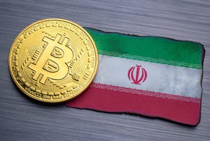 A bitcoin next to the Iranian flag
