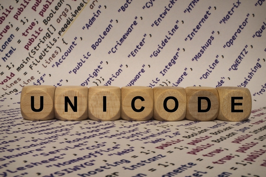 Cubes with letters forming the word unicode