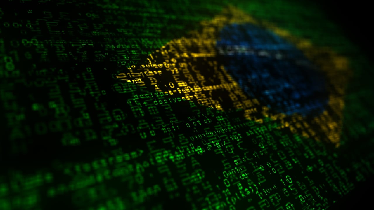 バイナリコードで作成されたブラジルの国旗。