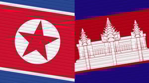 The North Korean and Cambodian flags The North Korean and Cambodian flags