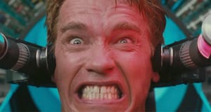 Still of Arnold Schwarzenegger's face from the 1990 movie Total Recall Still of Arnold Schwarzenegger's face from the 1990 movie Total Recall