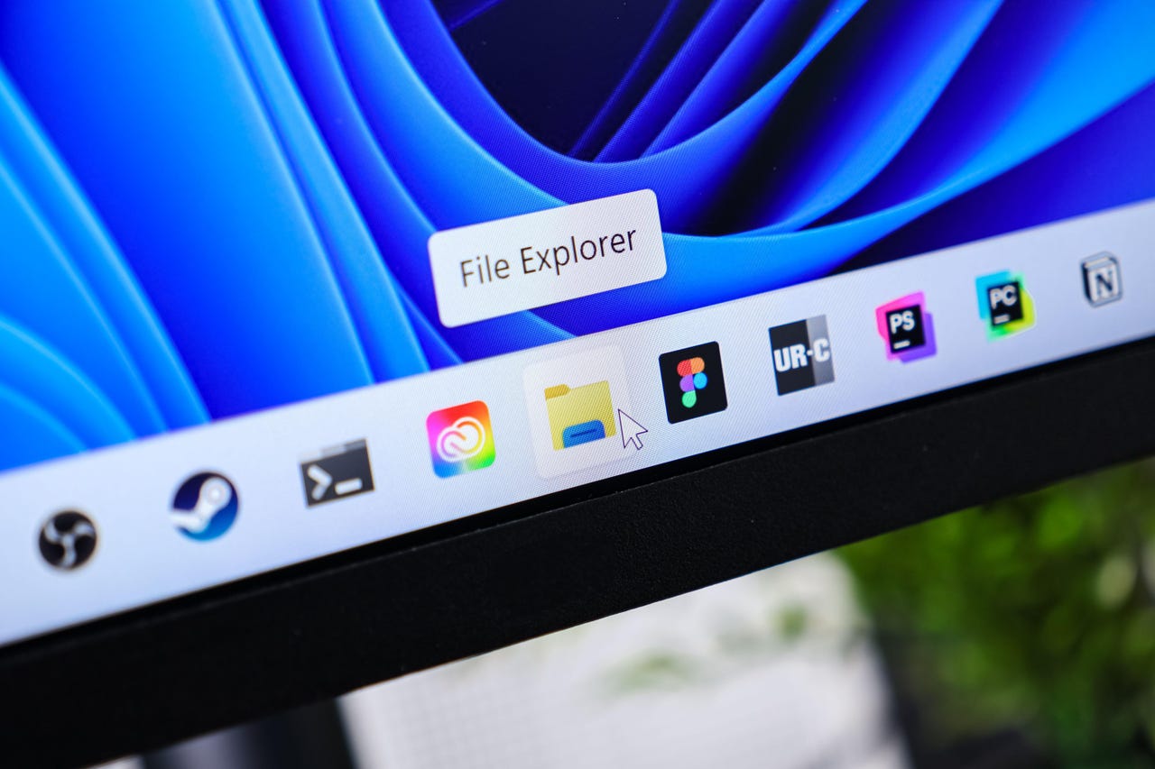The File Explorer icon on the Windows toolbar The File Explorer icon on the Windows toolbar