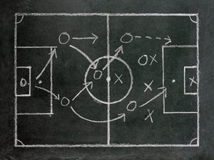 Soccer tactics drawn on a chalkboard