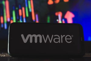 The VMware logo against a colorful background