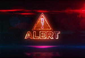 illustration of a security alert icon (an exclamation point inside of a triangle) with the word "alert" below it