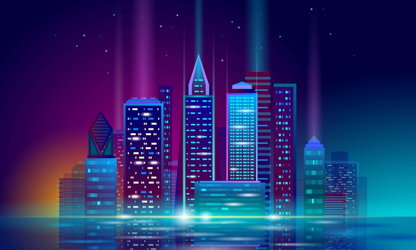 Concept illustration of a smart city skyline