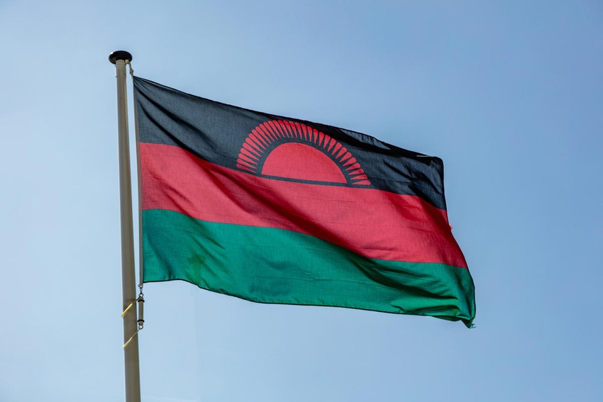 Malawi flag waving on a flagpole