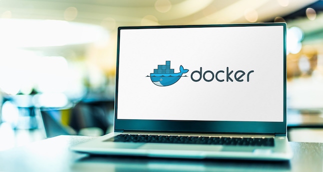 Docker logo on a laptop screen