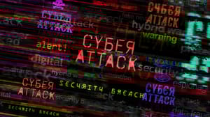 The words "Cyber Attack" in various fonts on a screen The words "Cyber Attack" in various fonts on a screen