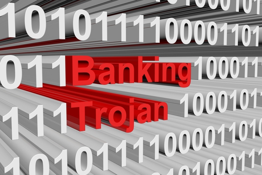 Banking Trojan against backdrop of binary code