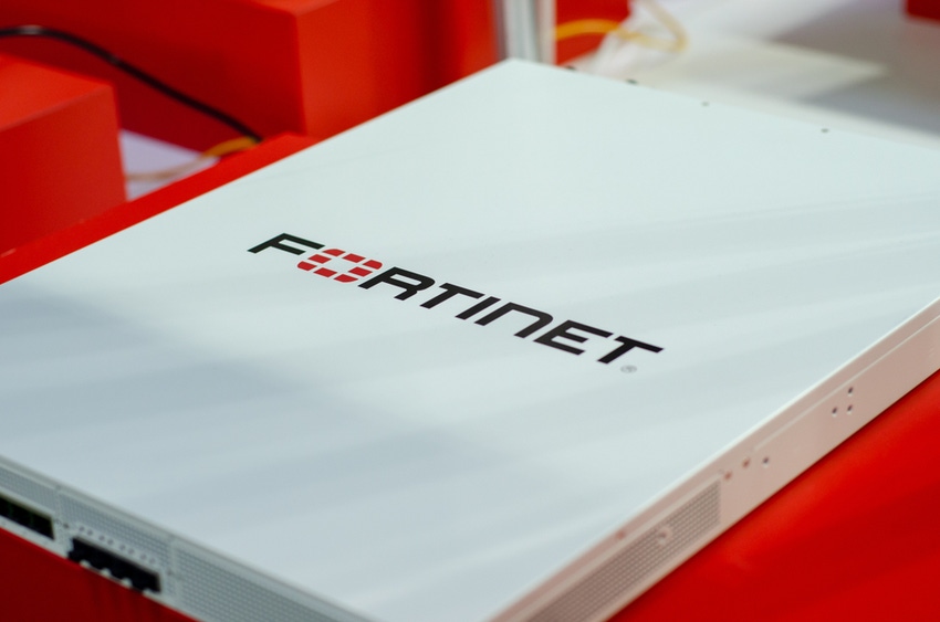 Close-up of Fortinet device.