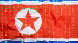 North Korean flag with binary code running through it North Korean flag with binary code running through it