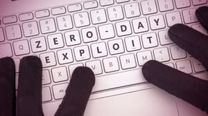 The words "Zero-day exploit" on a computer keyboard. The words "Zero-day exploit" on a computer keyboard.