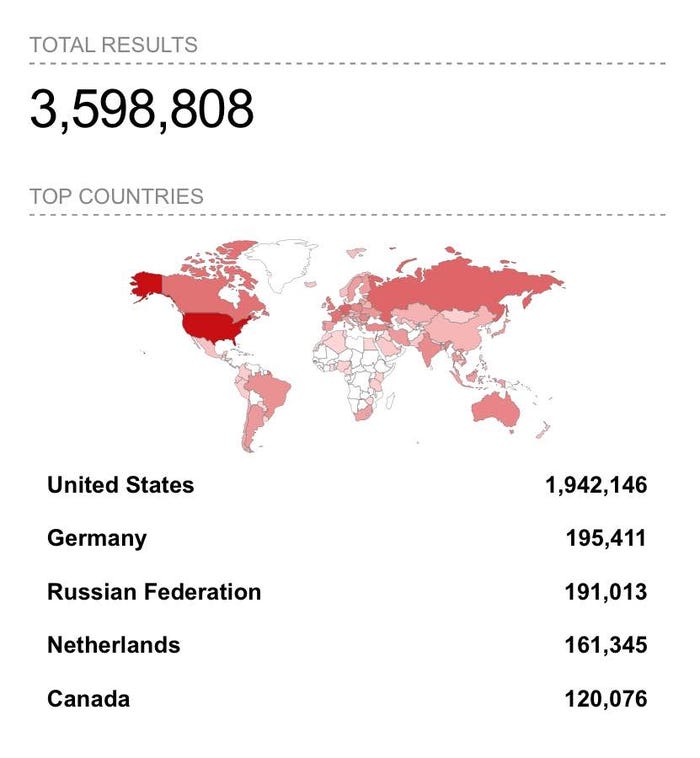 Shodan search map