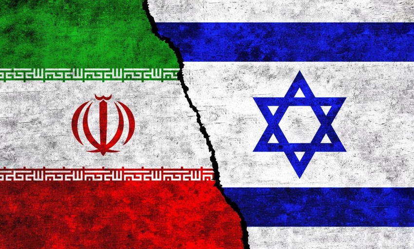 Iranian and Israeli flags, side by side