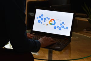 Illustration of Google Cloud products displayed on laptop screen