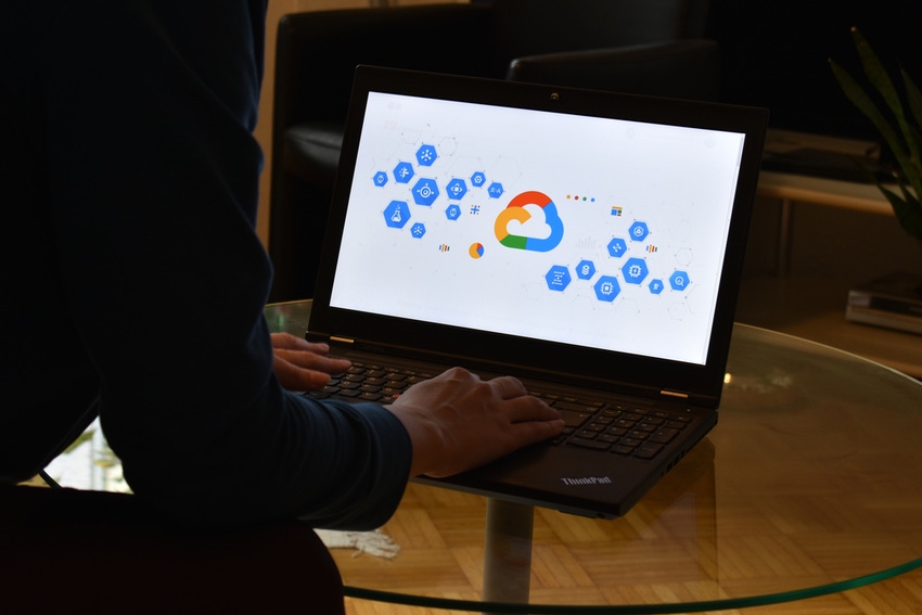 Illustration of Google Cloud products displayed on laptop screen