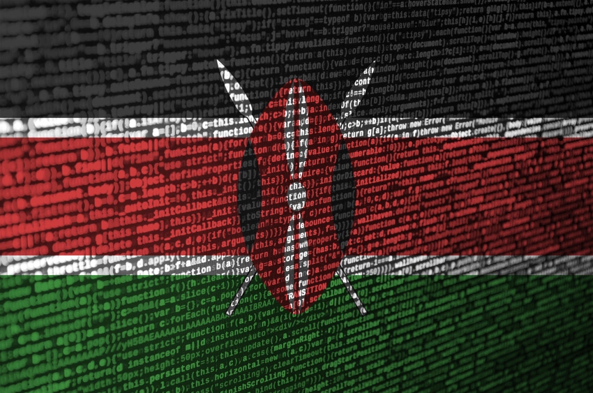 Kenyan flag with binary code running over it