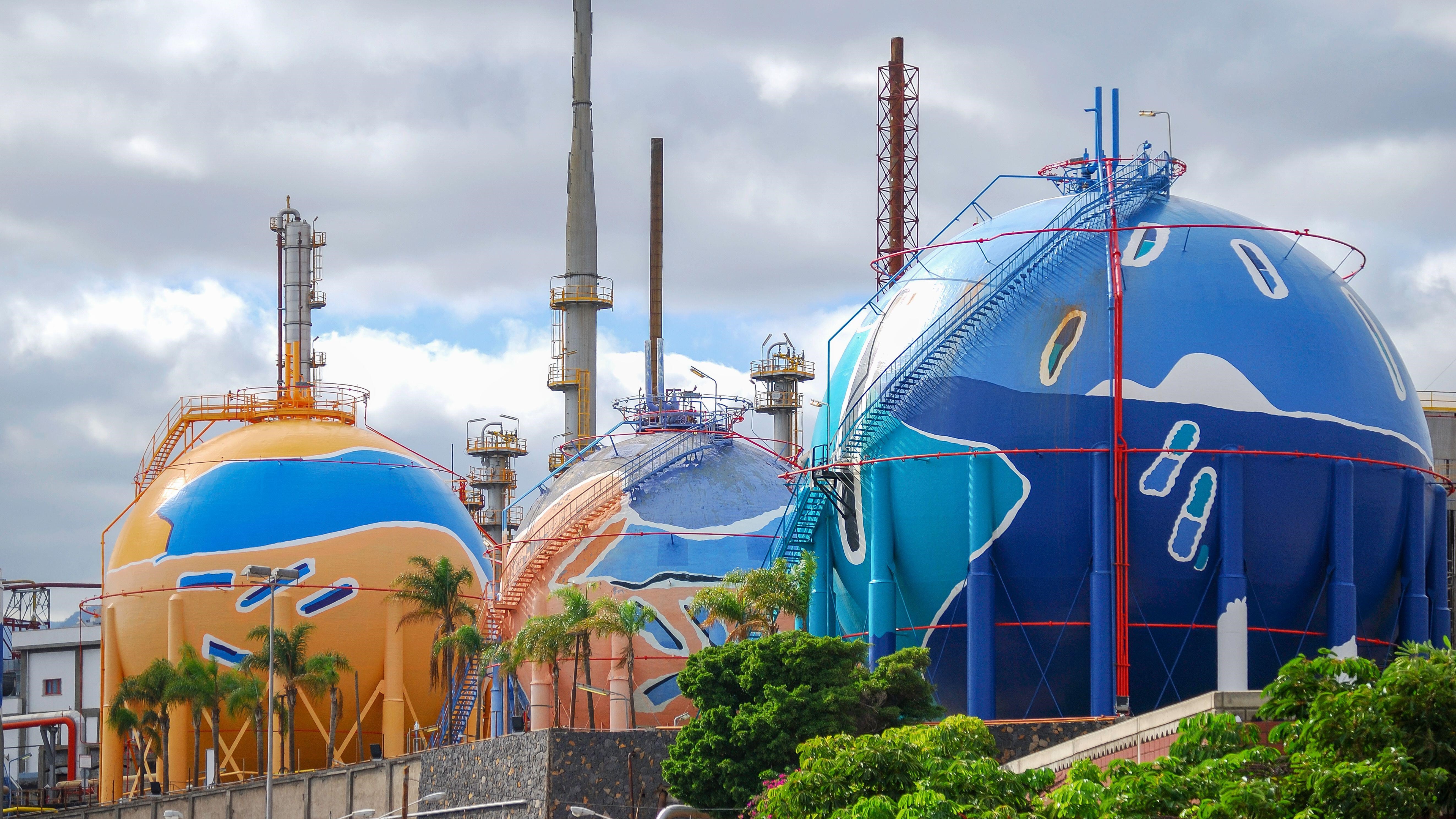 Painted industrial gas tanks