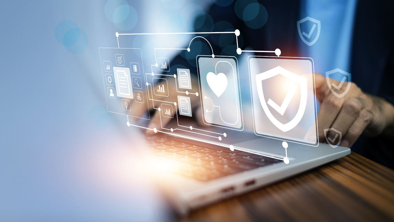 A laptop showing different type of protection schemes A laptop showing different type of protection schemes