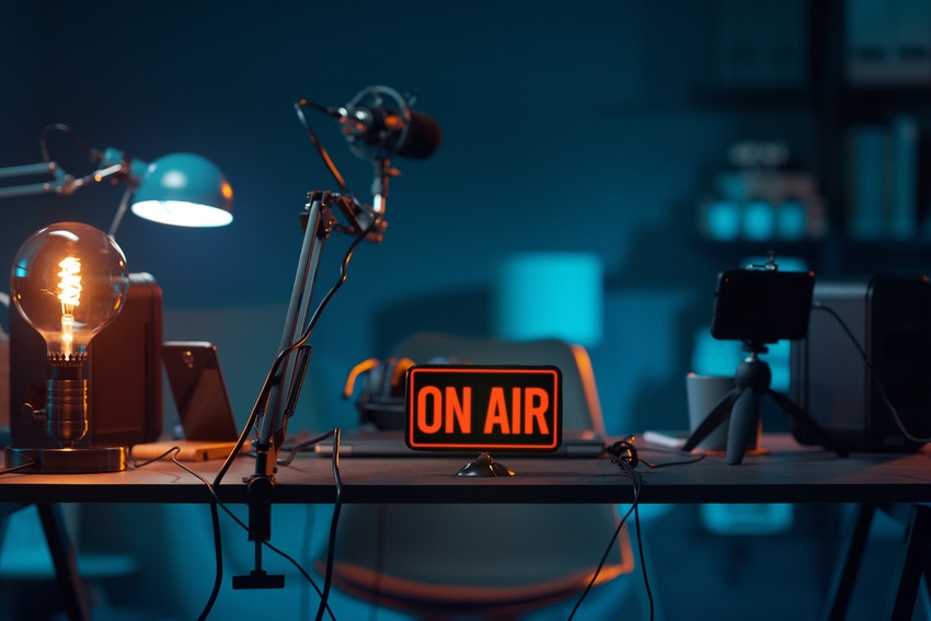 radio news desk with on air sign