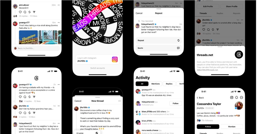 an image of different screenshots featuring the new Threads app via Instagram/Meta